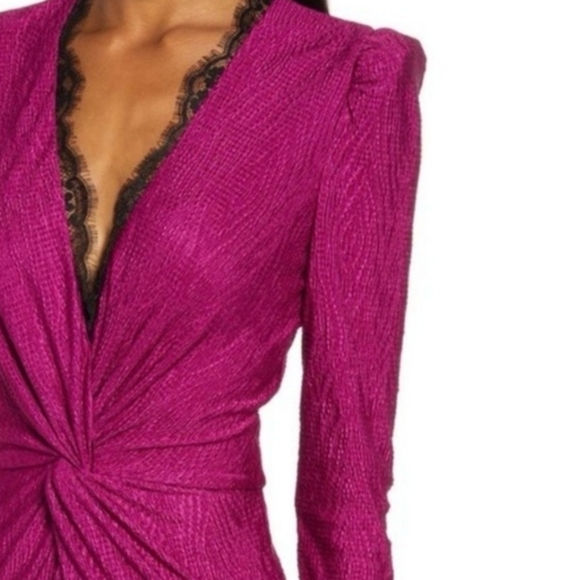SAYLOR Kiersey Magenta Twist Front Long Sleeve Midi Dress Lace V-Neck XS New - Picture 2 of 14